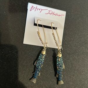 BETSEY JOHNSON Mermaid Jewels Blue Crystal-Studded Fish Dangle Earrings NEW NWT